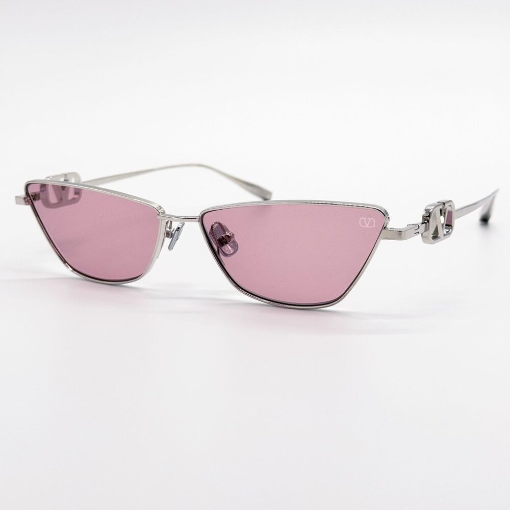 NEW VALENTINO SUNGLASSES VLS-135C SILVER/PINK WOMEN CAT EYE EYEWEAR